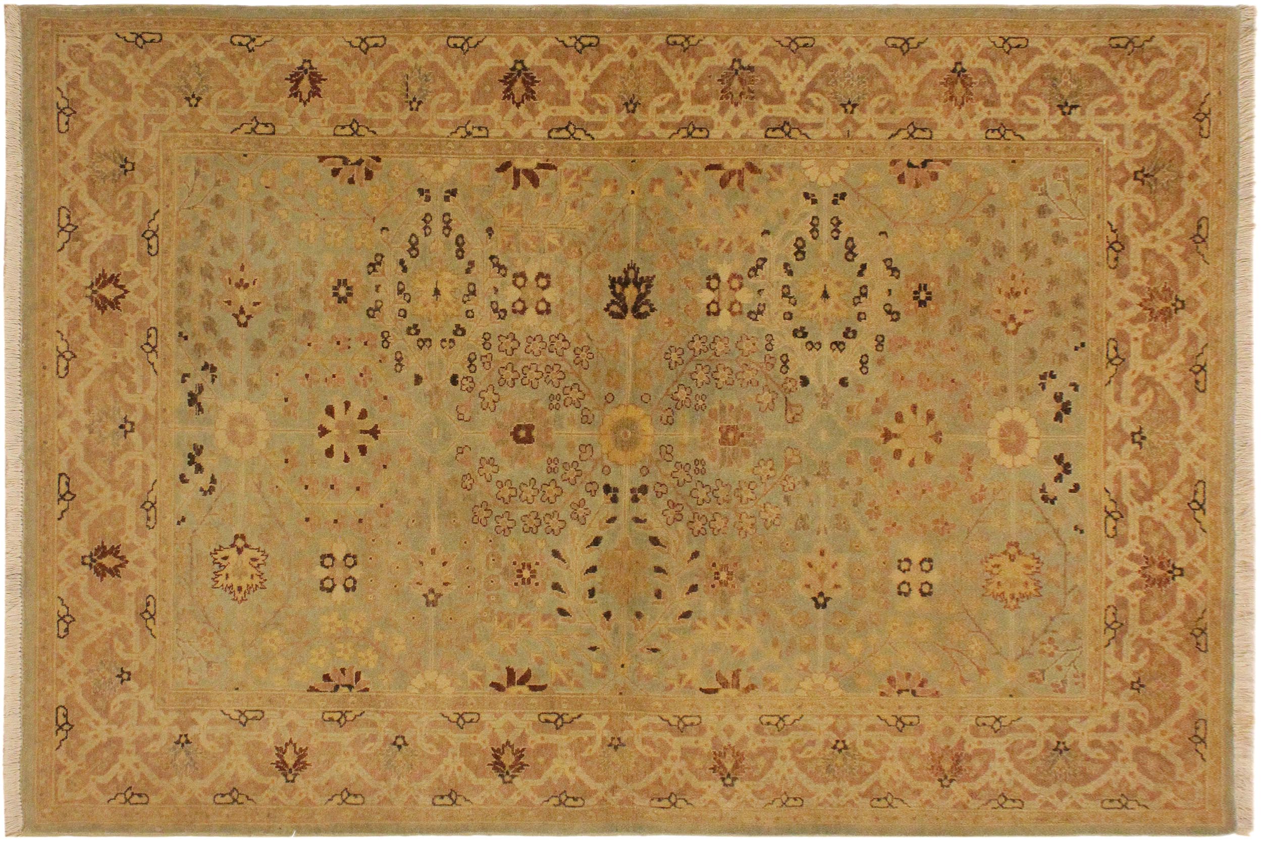 handmade Traditional Gulzar Lt. Blue Lt. Tan Hand Knotted RECTANGLE 100% WOOL area rug 4' x 6'