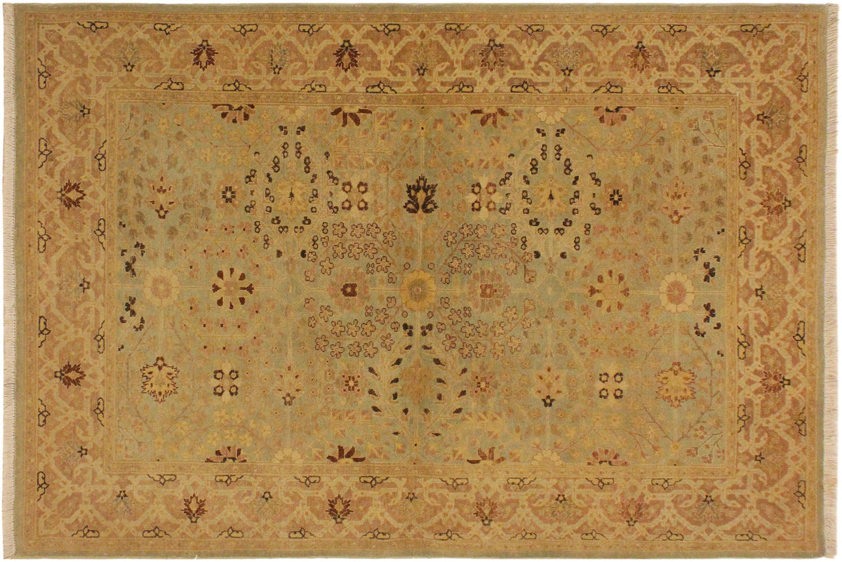 handmade Traditional Gulzar Lt. Blue Lt. Tan Hand Knotted RECTANGLE 100% WOOL area rug 4' x 6'