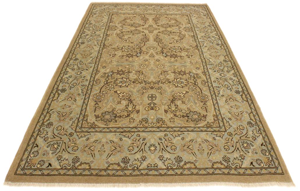 handmade Traditional Design Tan Blue Hand Knotted RECTANGLE 100% WOOL area rug 4'X6'