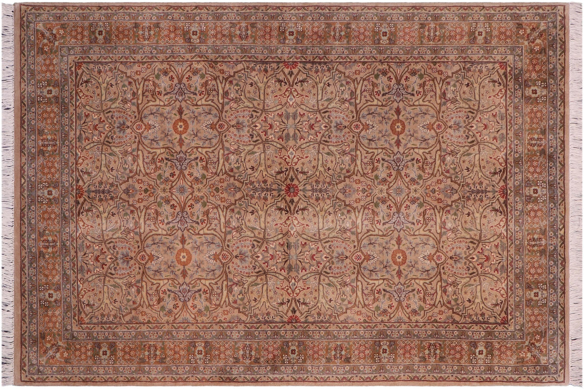 handmade Traditional Tabriz Tan Brown Hand Knotted RECTANGLE 100% WOOL area rug 4x7