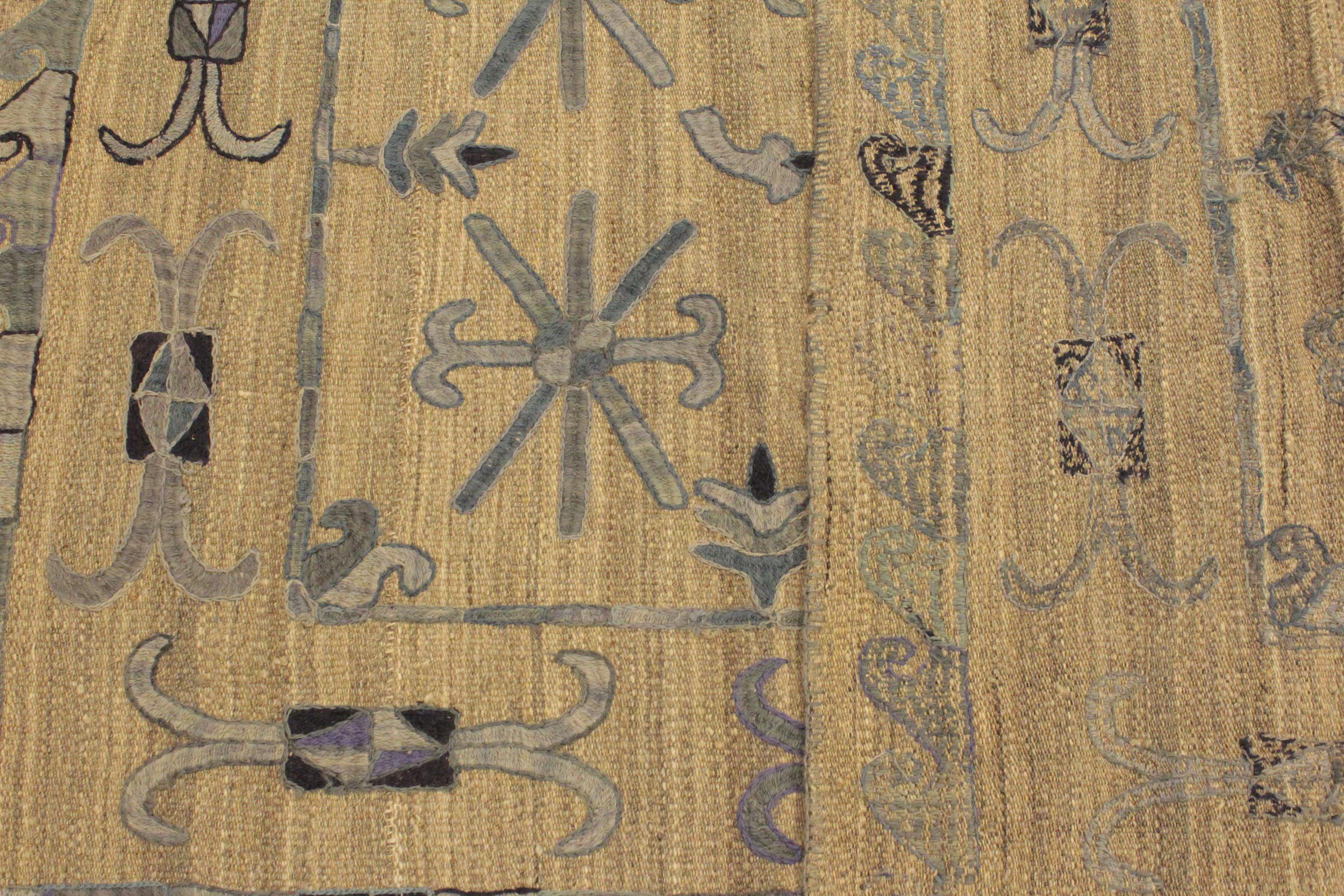 handmade Geometric Ikat Gray Blue Hand-Woven RECTANGLE 100% WOOL area rug 5' x 6'