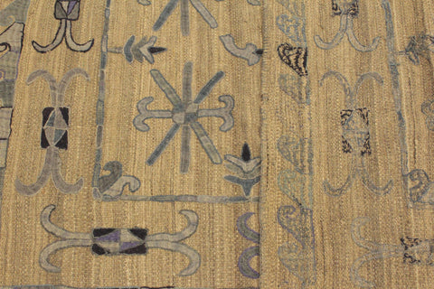 handmade Geometric Ikat Gray Blue Hand-Woven RECTANGLE 100% WOOL area rug 5' x 6'