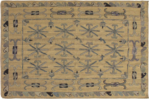 handmade Geometric Ikat Gray Blue Hand-Woven RECTANGLE 100% WOOL area rug 5' x 6'