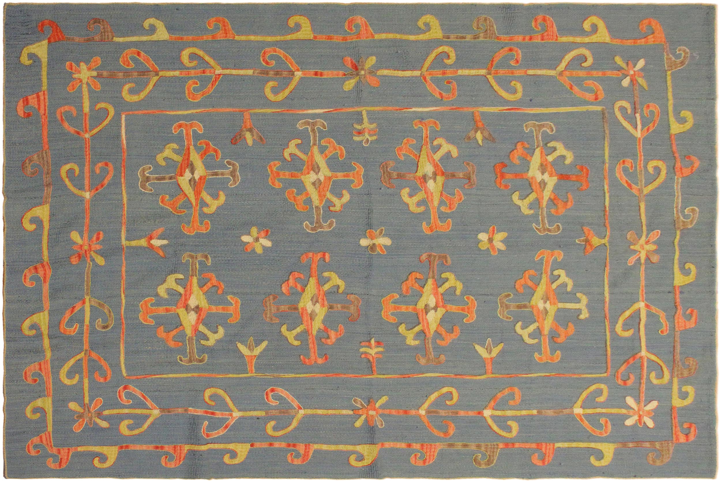 handmade Geometric Ikat Blue Pink Hand-Woven RECTANGLE 100% WOOL area rug 6' x 8'