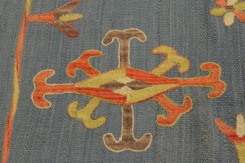 handmade Geometric Ikat Blue Pink Hand-Woven RECTANGLE 100% WOOL area rug 6' x 8'