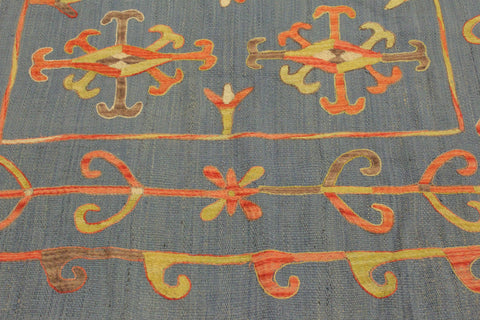 handmade Geometric Ikat Blue Pink Hand-Woven RECTANGLE 100% WOOL area rug 6' x 8'