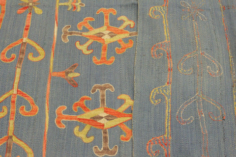 handmade Geometric Ikat Blue Pink Hand-Woven RECTANGLE 100% WOOL area rug 6' x 8'