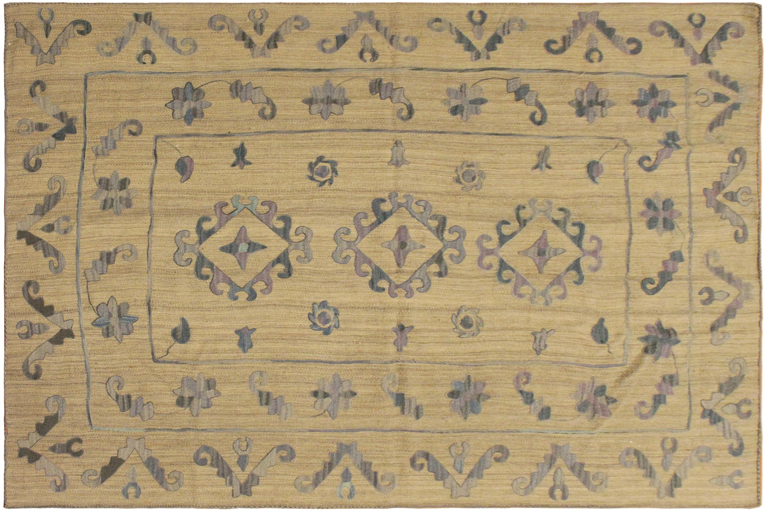 handmade Geometric Ikat Gray Blue Hand-Woven RECTANGLE 100% WOOL area rug 6' x 8'