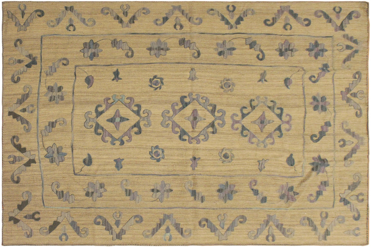 handmade Geometric Ikat Gray Blue Hand-Woven RECTANGLE 100% WOOL area rug 6' x 8'