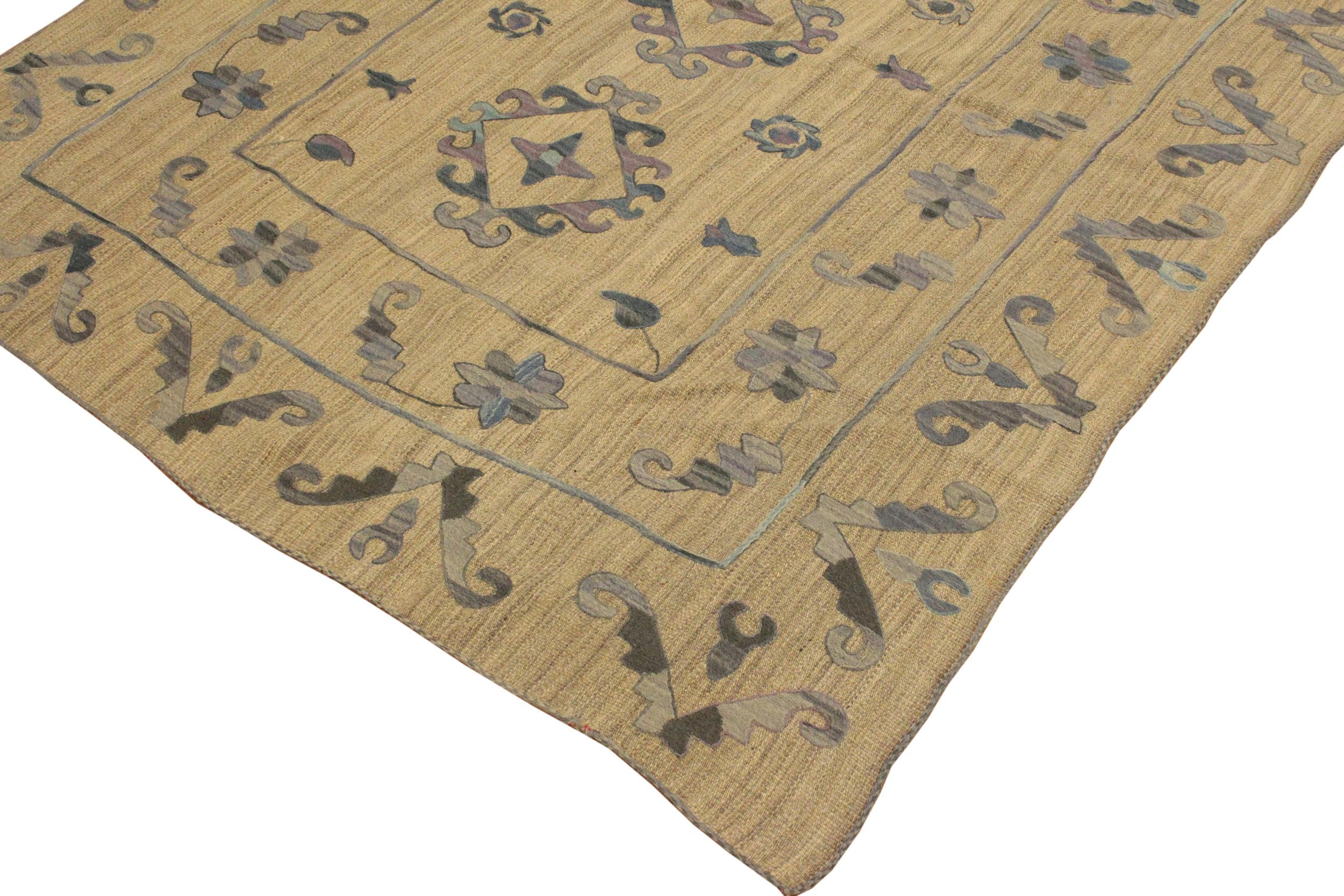handmade Geometric Ikat Gray Blue Hand-Woven RECTANGLE 100% WOOL area rug 6' x 8'