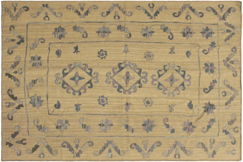 handmade Geometric Ikat Gray Blue Hand-Woven RECTANGLE 100% WOOL area rug 6' x 8'