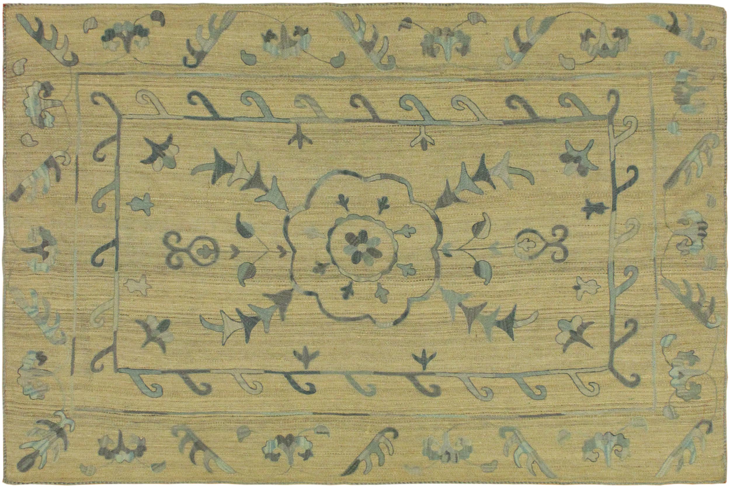 handmade Geometric Ikat Gray Blue Hand-Woven RECTANGLE 100% WOOL area rug 6' x 8'