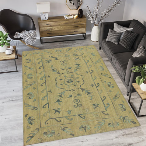 handmade Geometric Ikat Gray Blue Hand-Woven RECTANGLE 100% WOOL area rug 6' x 8'