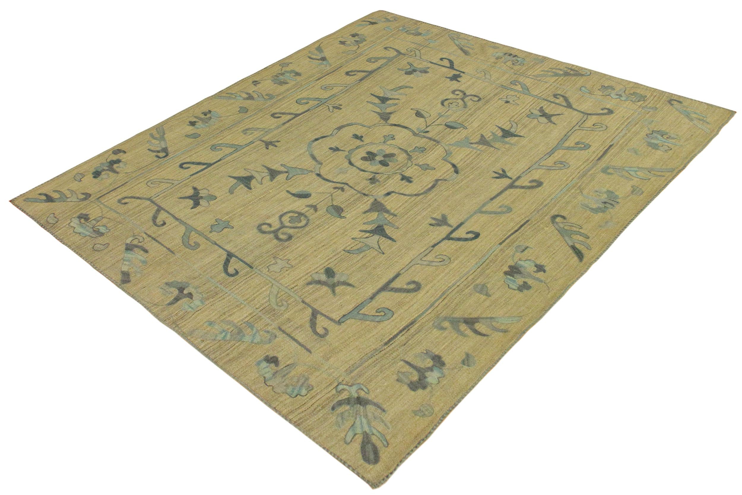 handmade Geometric Ikat Gray Blue Hand-Woven RECTANGLE 100% WOOL area rug 6' x 8'