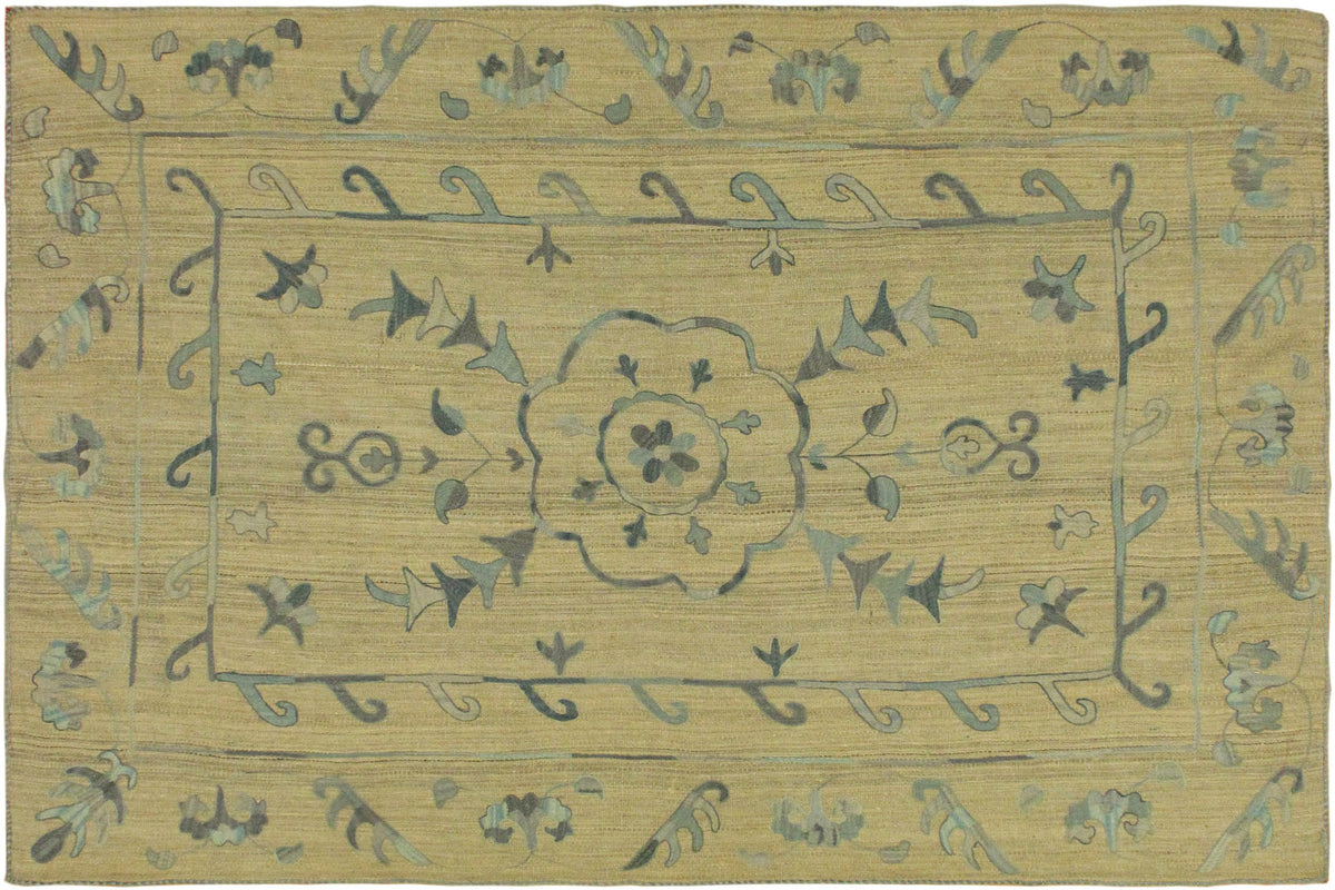 handmade Geometric Ikat Gray Blue Hand-Woven RECTANGLE 100% WOOL area rug 6' x 8'