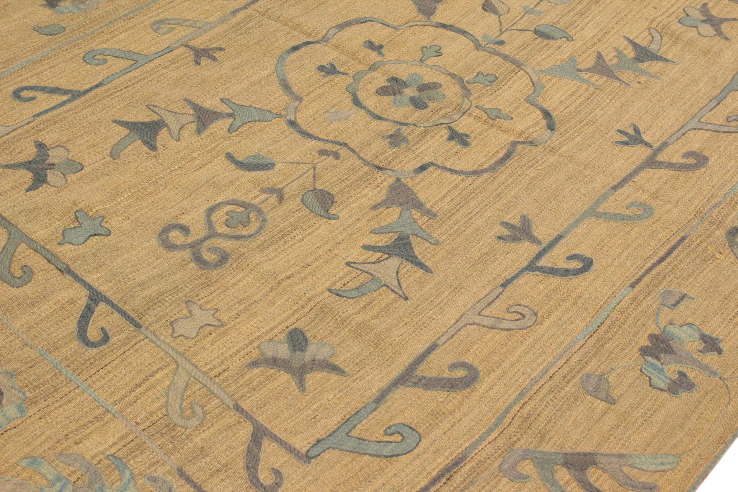 handmade Geometric Ikat Gray Blue Hand-Woven RECTANGLE 100% WOOL area rug 6' x 8'