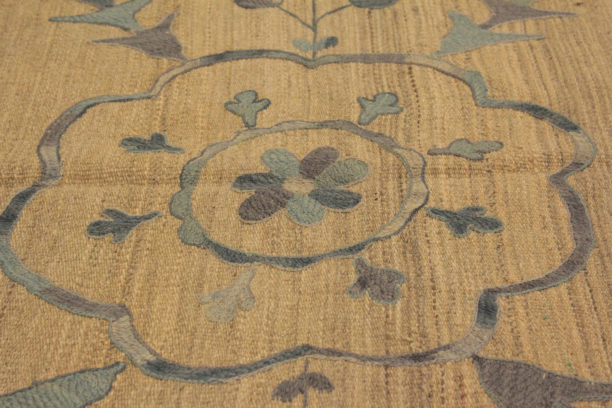 handmade Geometric Ikat Gray Blue Hand-Woven RECTANGLE 100% WOOL area rug 6' x 8'