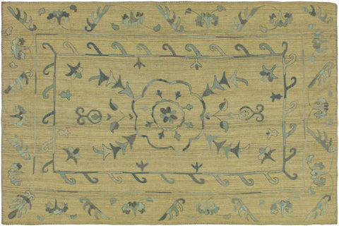 handmade Geometric Ikat Gray Blue Hand-Woven RECTANGLE 100% WOOL area rug 6' x 8'