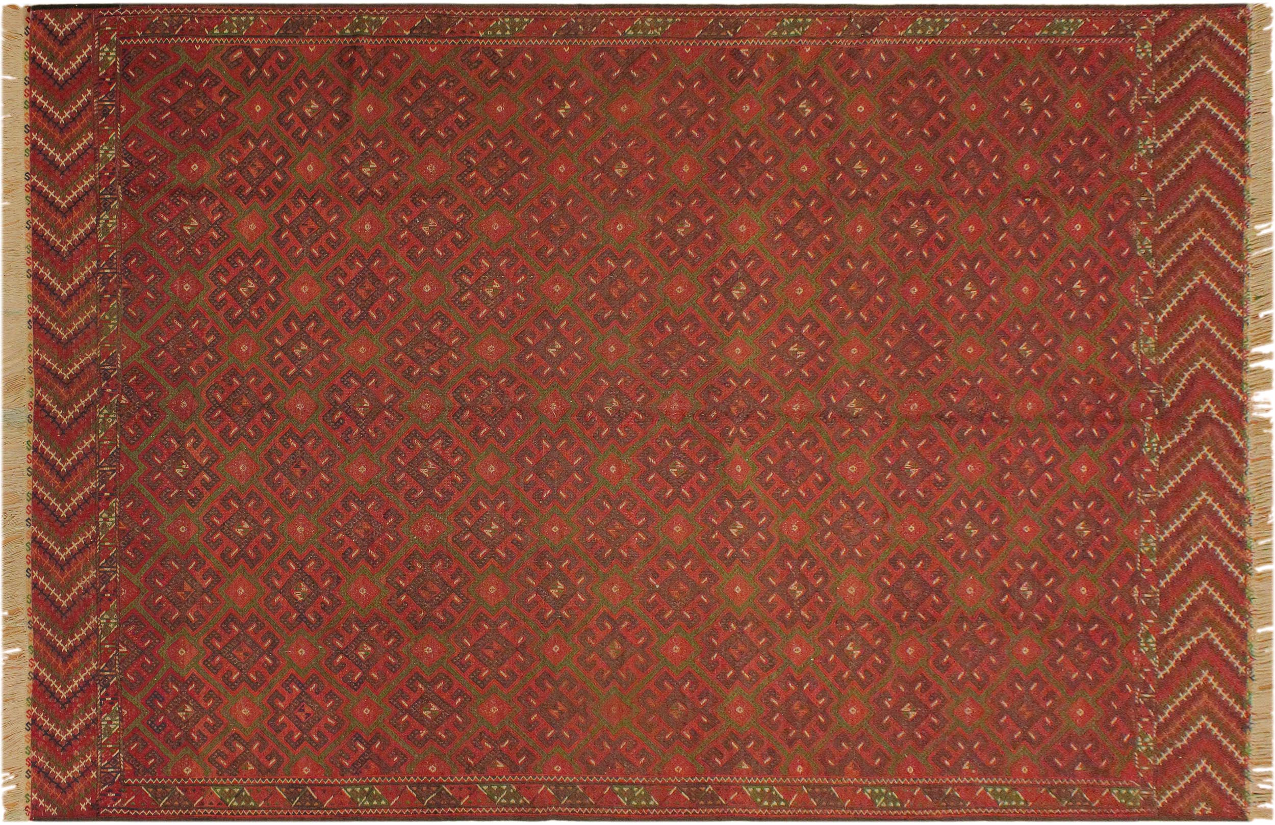 handmade Geometric Tukmansalah Red Red Hand-Woven RECTANGLE 100% WOOL area rug 7x11