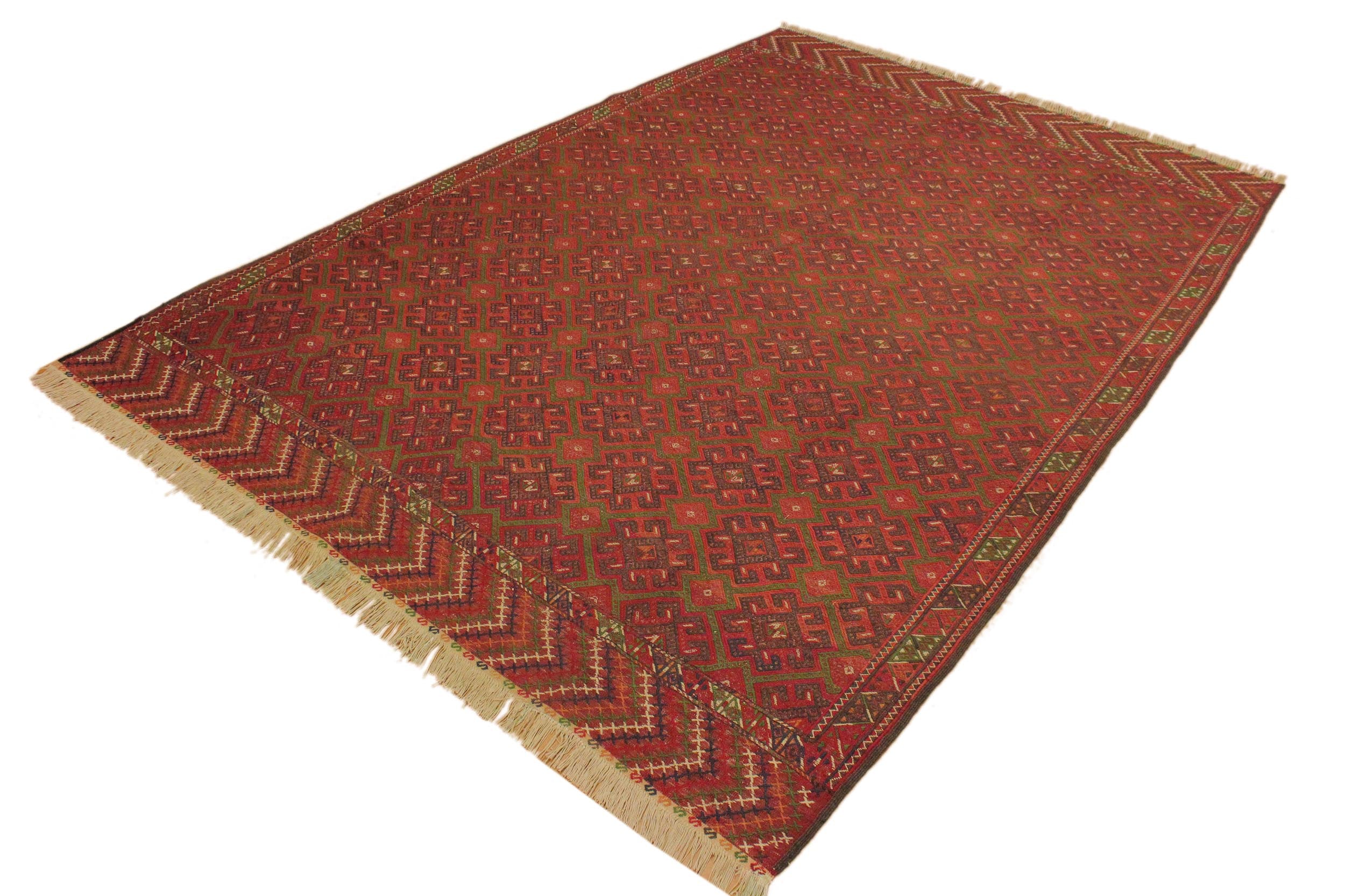 handmade Geometric Tukmansalah Red Red Hand-Woven RECTANGLE 100% WOOL area rug 7x11