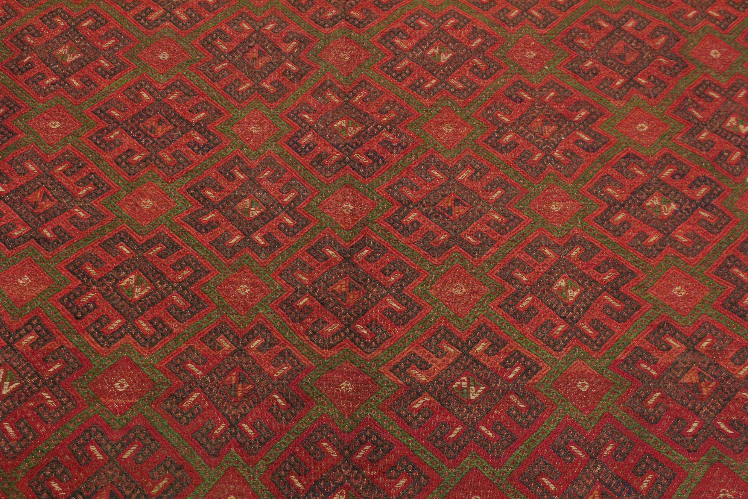 handmade Geometric Tukmansalah Red Red Hand-Woven RECTANGLE 100% WOOL area rug 7x11