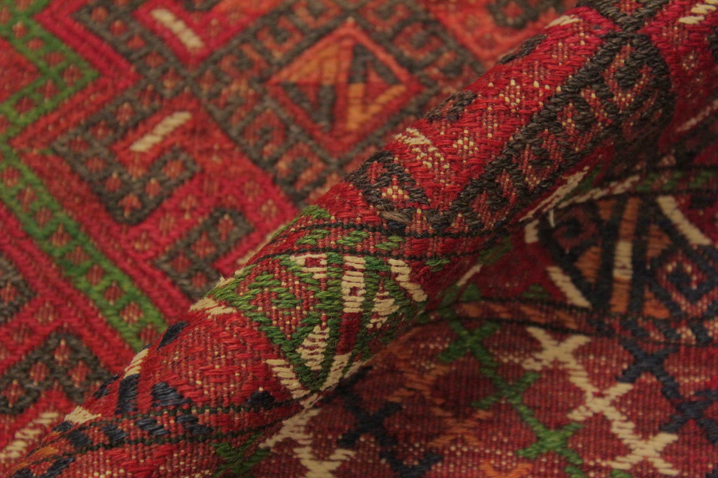 handmade Geometric Tukmansalah Red Red Hand-Woven RECTANGLE 100% WOOL area rug 7x11