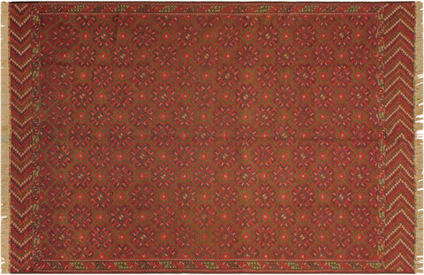 handmade Geometric Tukmansalah Red Red Hand-Woven RECTANGLE 100% WOOL area rug 7x11