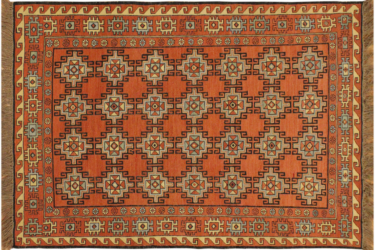 handmade Geometric Soumakh Orange Beige Hand-Woven RECTANGLE 100% WOOL area rug 3 x 5