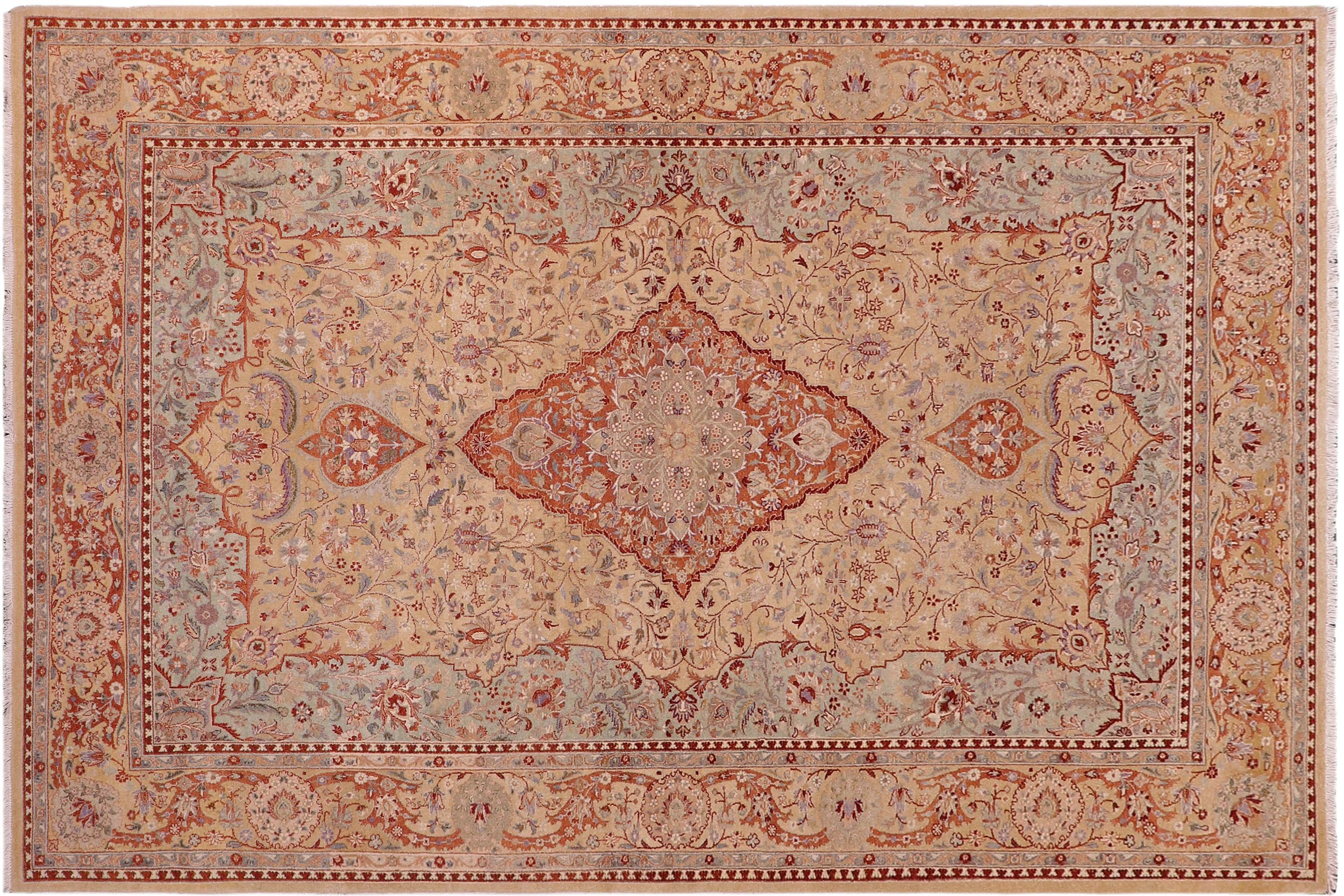 handmade Traditional  Brown Green Hand Knotted RECTANGLE 100% WOOL area rug 8' x 11'