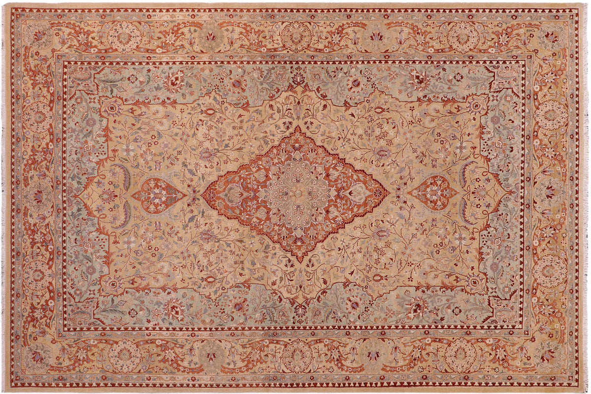 handmade Traditional  Brown Green Hand Knotted RECTANGLE 100% WOOL area rug 8' x 11'