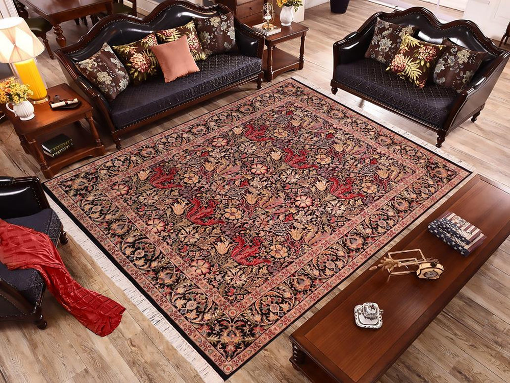 handmade Transitional Gulshan Black Red Hand Knotted RECTANGLE 100% WOOL area rug 8x10