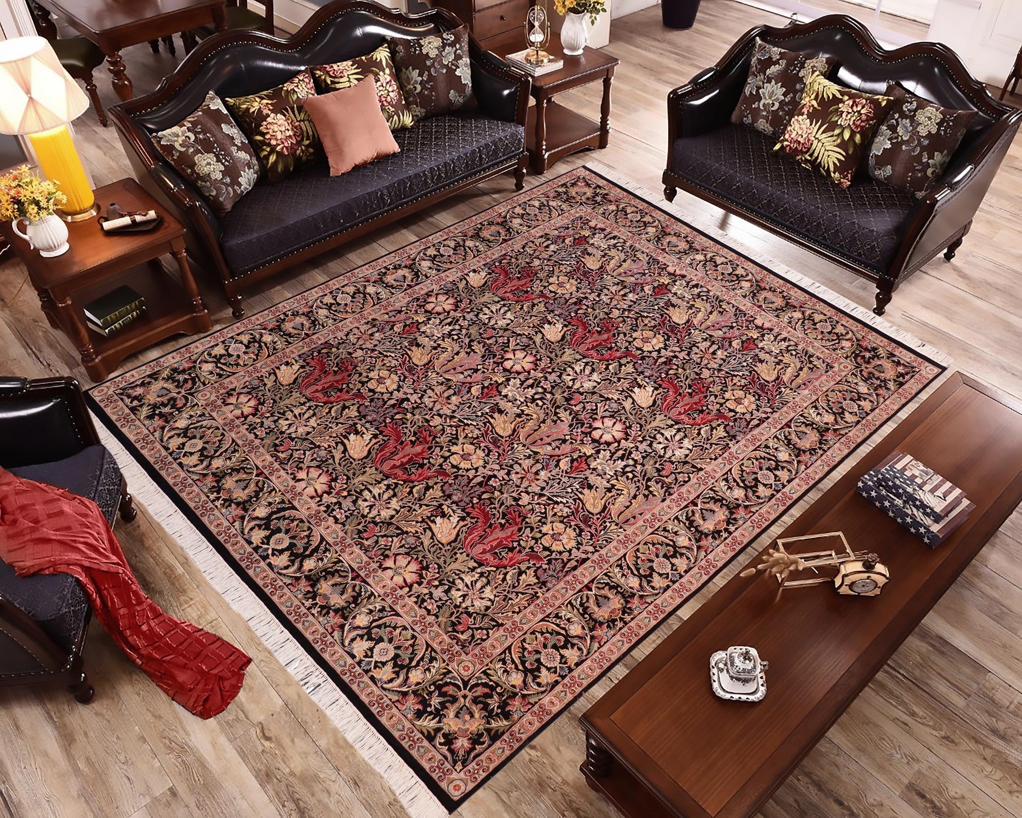 handmade Transitional Gulshan Black Red Hand Knotted RECTANGLE 100% WOOL area rug 8' x 10'