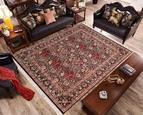 handmade Transitional Gulshan Black Red Hand Knotted RECTANGLE 100% WOOL area rug 8' x 10'