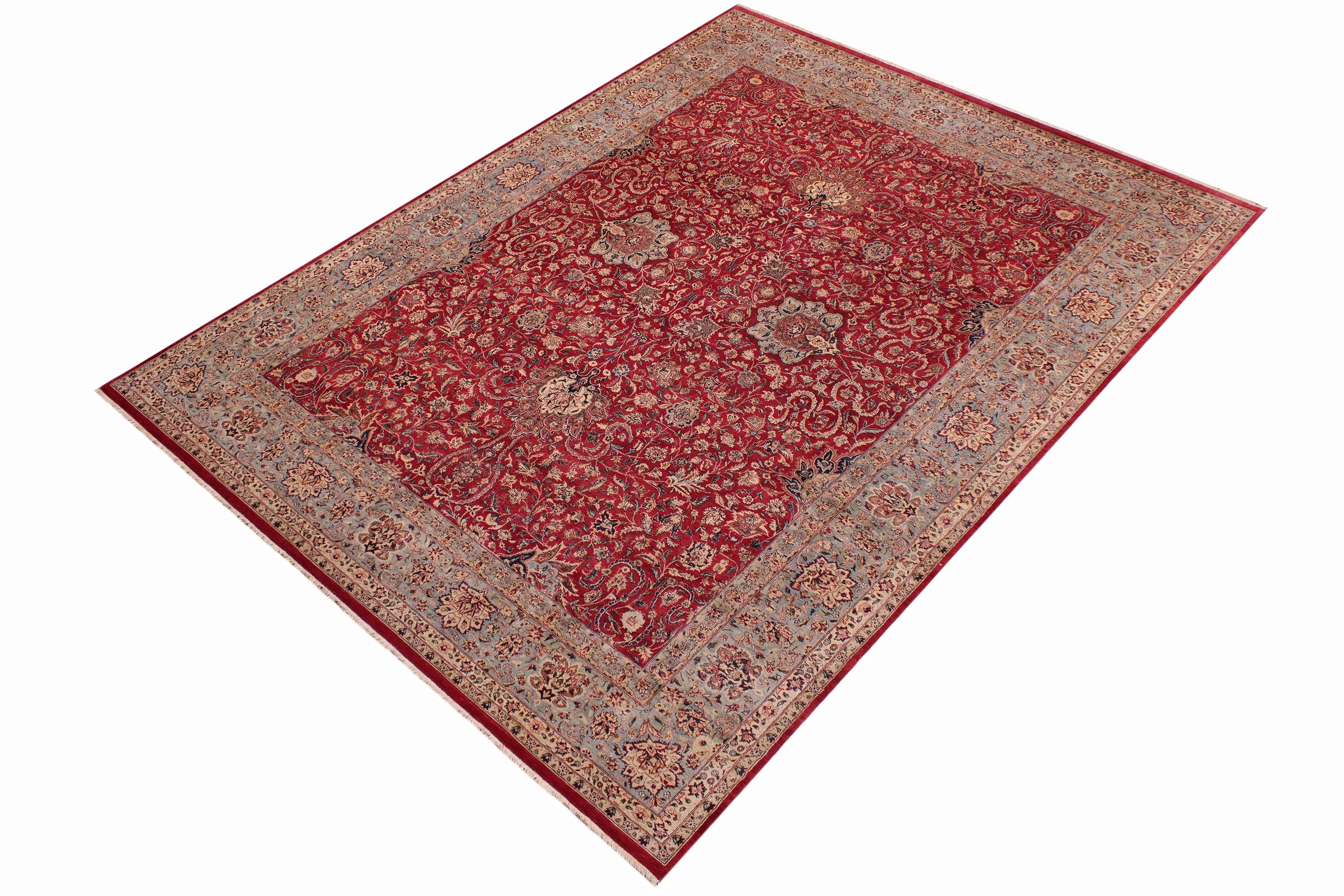 handmade Traditional Kashan Red Lt. Blue Hand Knotted RECTANGLE 100% WOOL area rug 9x12