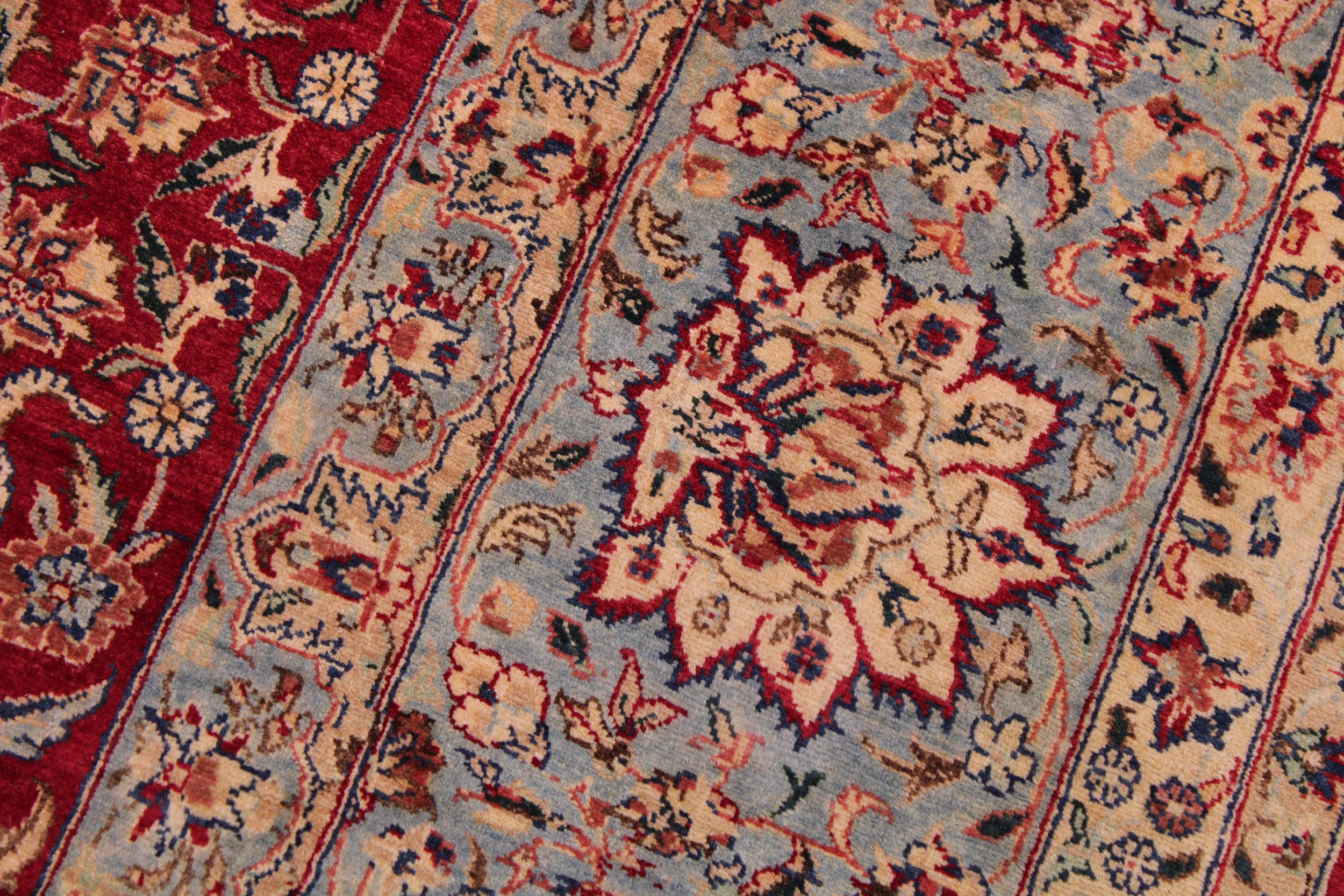 handmade Traditional Kashan Red Lt. Blue Hand Knotted RECTANGLE 100% WOOL area rug 9 x 12