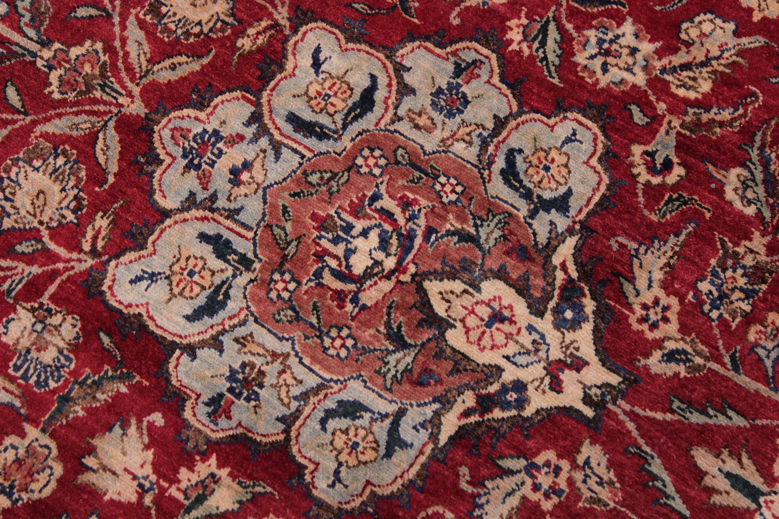 handmade Traditional Kashan Red Lt. Blue Hand Knotted RECTANGLE 100% WOOL area rug 9x12