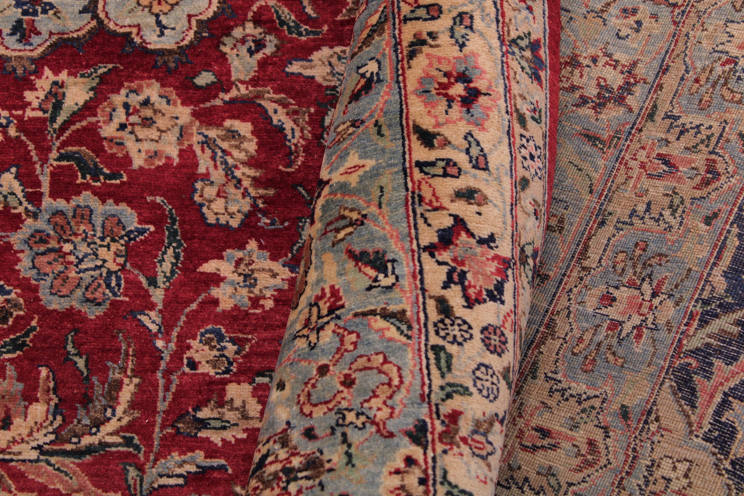 handmade Traditional Kashan Red Lt. Blue Hand Knotted RECTANGLE 100% WOOL area rug 9x12