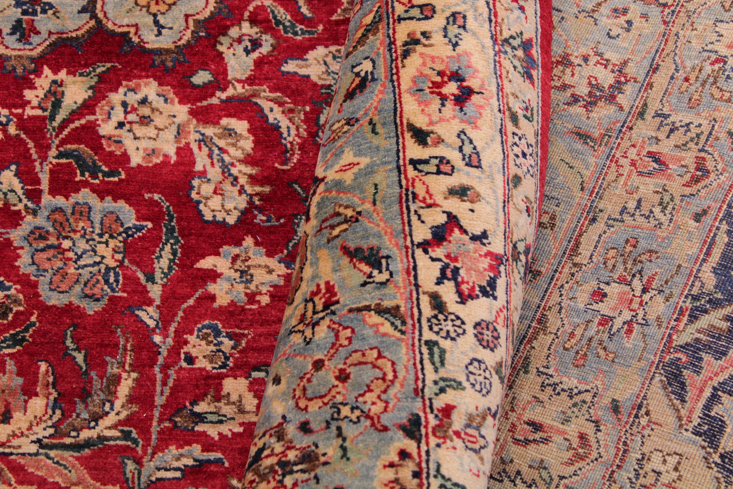 handmade Traditional Kashan Red Lt. Blue Hand Knotted RECTANGLE 100% WOOL area rug 9 x 12
