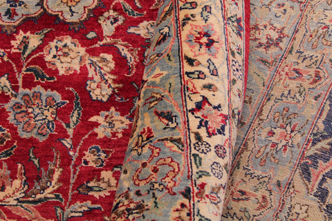 handmade Traditional Kashan Red Lt. Blue Hand Knotted RECTANGLE 100% WOOL area rug 9 x 12