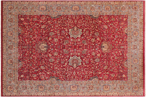 handmade Traditional Kashan Red Lt. Blue Hand Knotted RECTANGLE 100% WOOL area rug 9 x 12