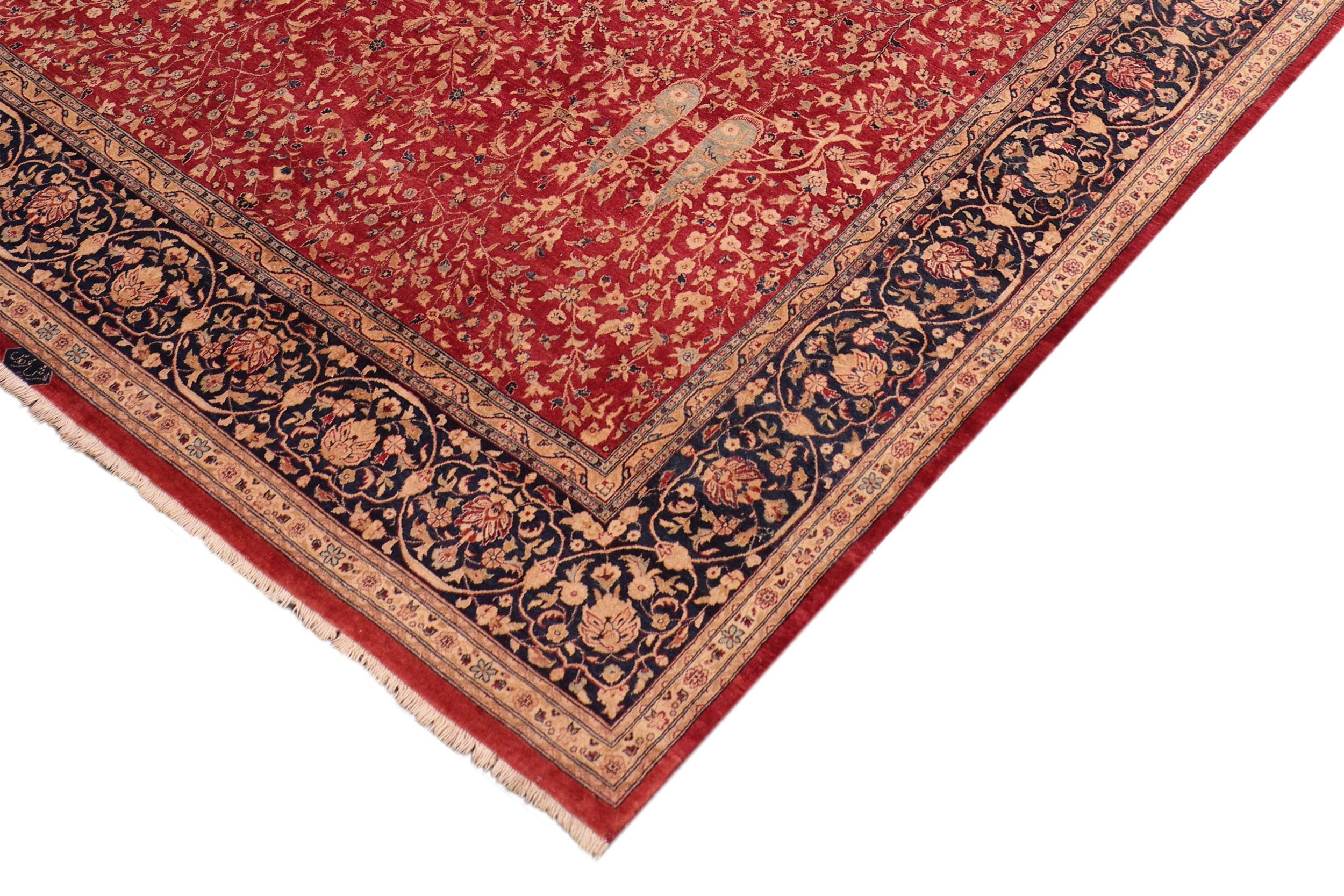 handmade Transitional Kashan Red Blue Hand Knotted RECTANGLE 100% WOOL area rug 8 x 10