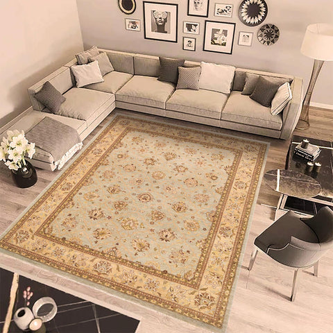 handmade Transitional Kafkaz Lt. Green Tan Hand Knotted RECTANGLE 100% WOOL area rug 9' x 12'