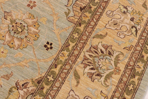handmade Transitional Kafkaz Lt. Green Tan Hand Knotted RECTANGLE 100% WOOL area rug 9' x 12'