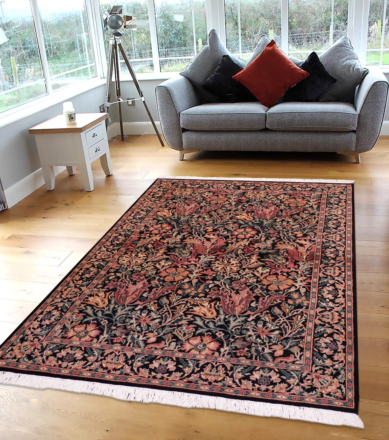 handmade Transitional Gulshanayub Black Beige Hand Knotted RECTANGLE 100% WOOL area rug 8' x 10'