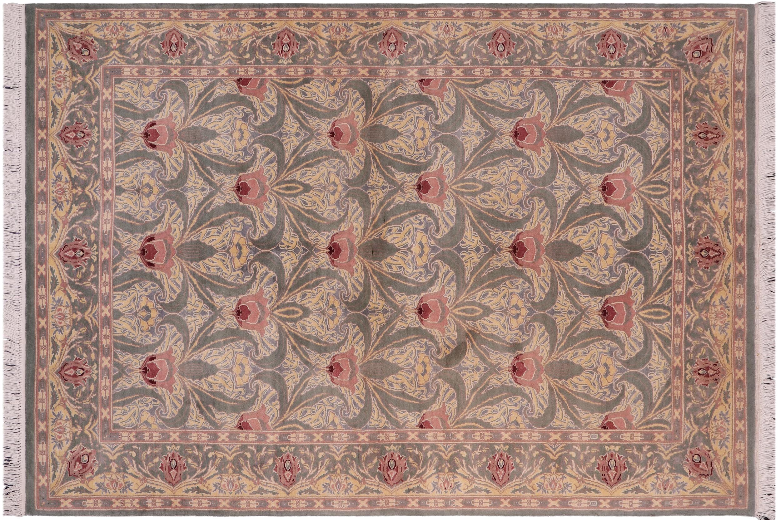handmade Transitional Hamjolie Lt. Green Lt. Green Hand Knotted RECTANGLE 100% WOOL area rug 5x7
