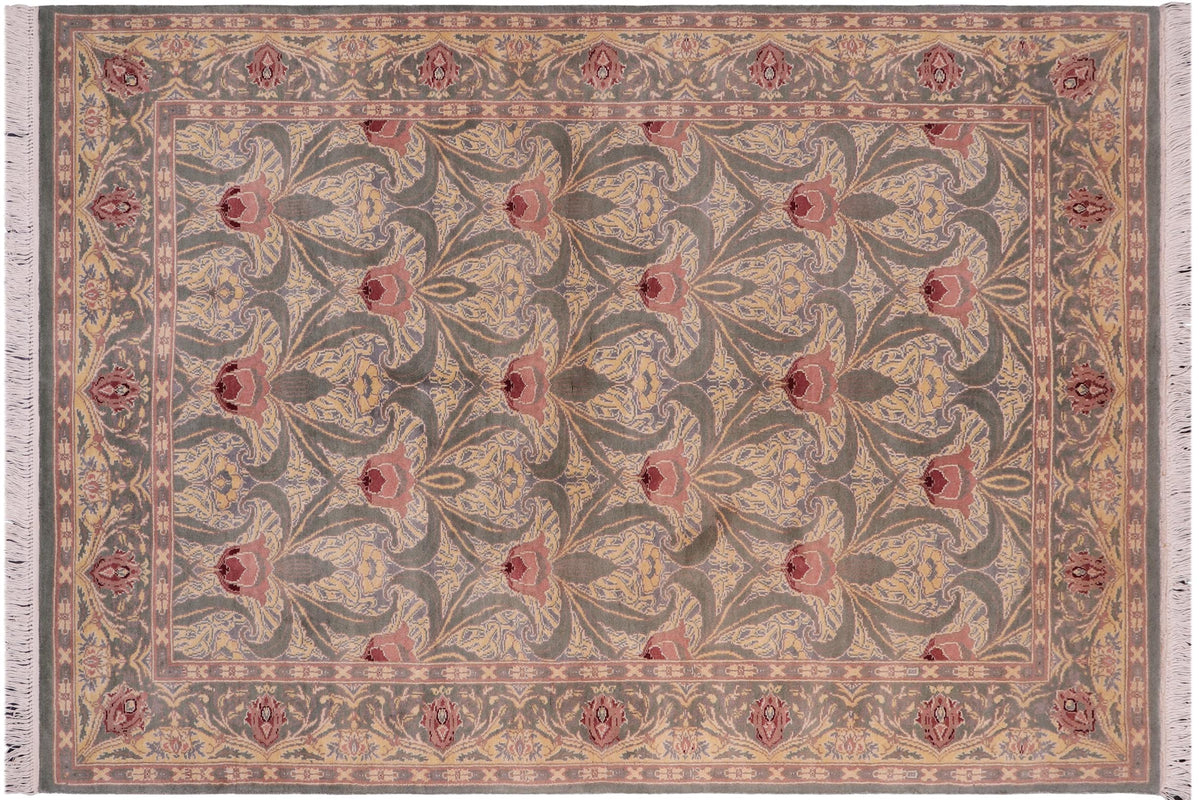 handmade Transitional Hamjolie Lt. Green Lt. Green Hand Knotted RECTANGLE 100% WOOL area rug 5x7