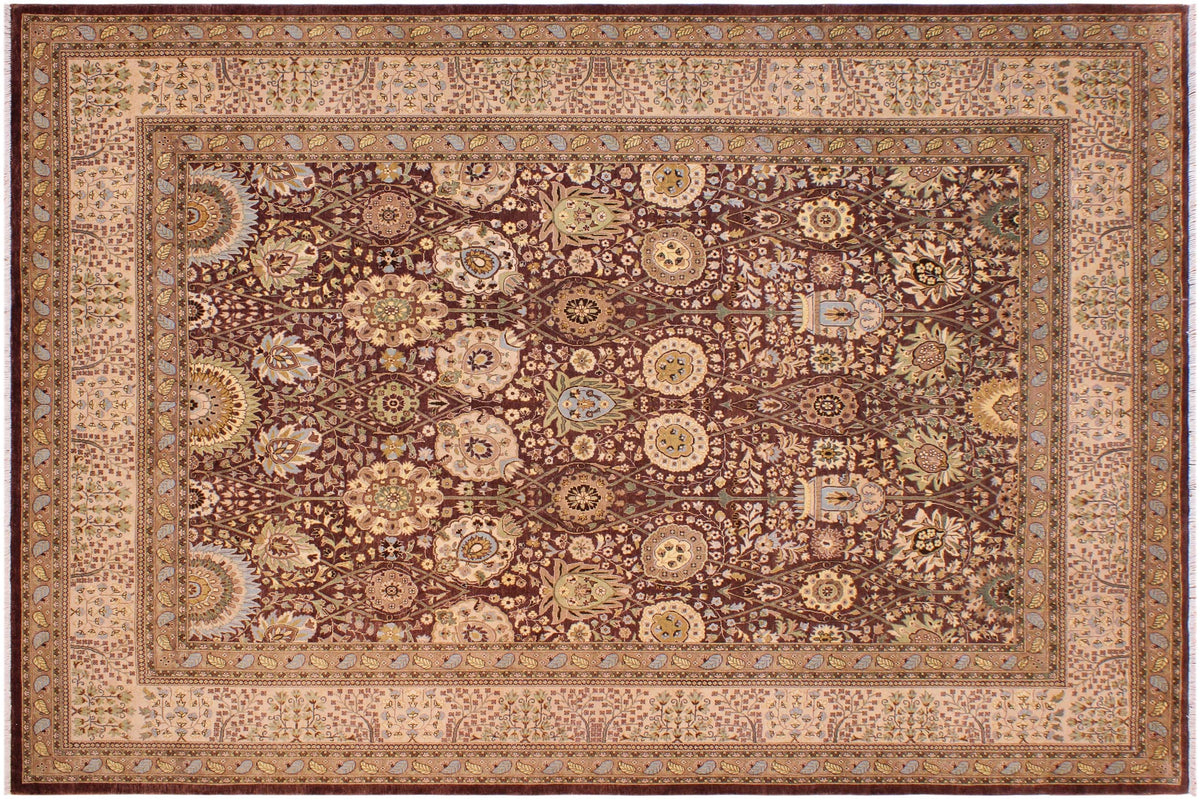 handmade Traditional  Chocolate Chocolate Hand Knotted RECTANGLE 100% WOOL area rug 9' x 12'