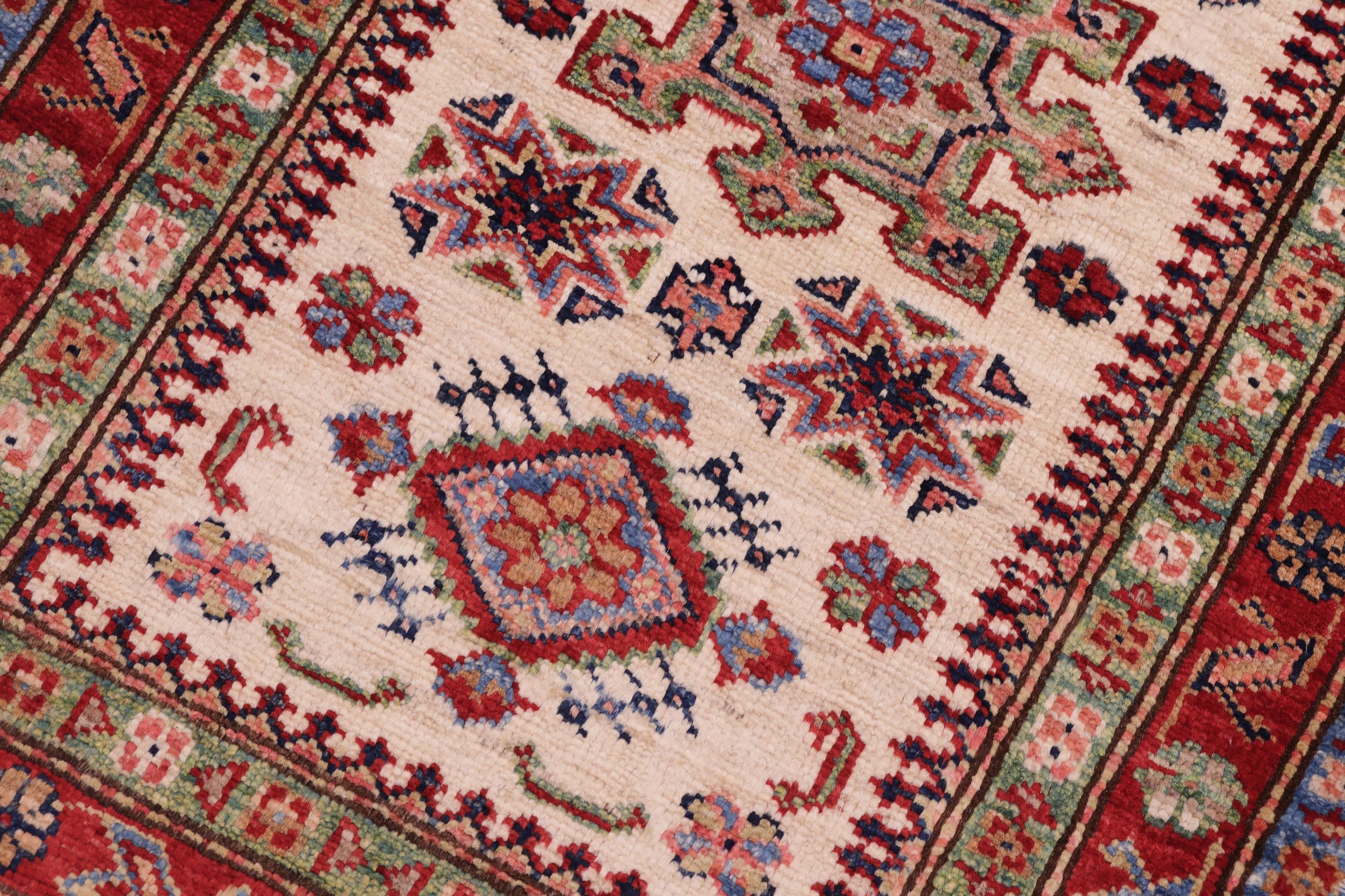 handmade Geometric Super Kazak Beige Red Hand Knotted RECTANGLE 100% WOOL area rug 2' x 3'