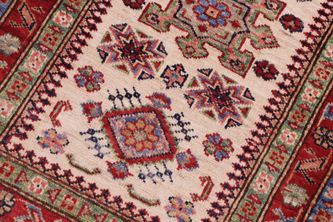 handmade Geometric Super Kazak Beige Red Hand Knotted RECTANGLE 100% WOOL area rug 2' x 3'