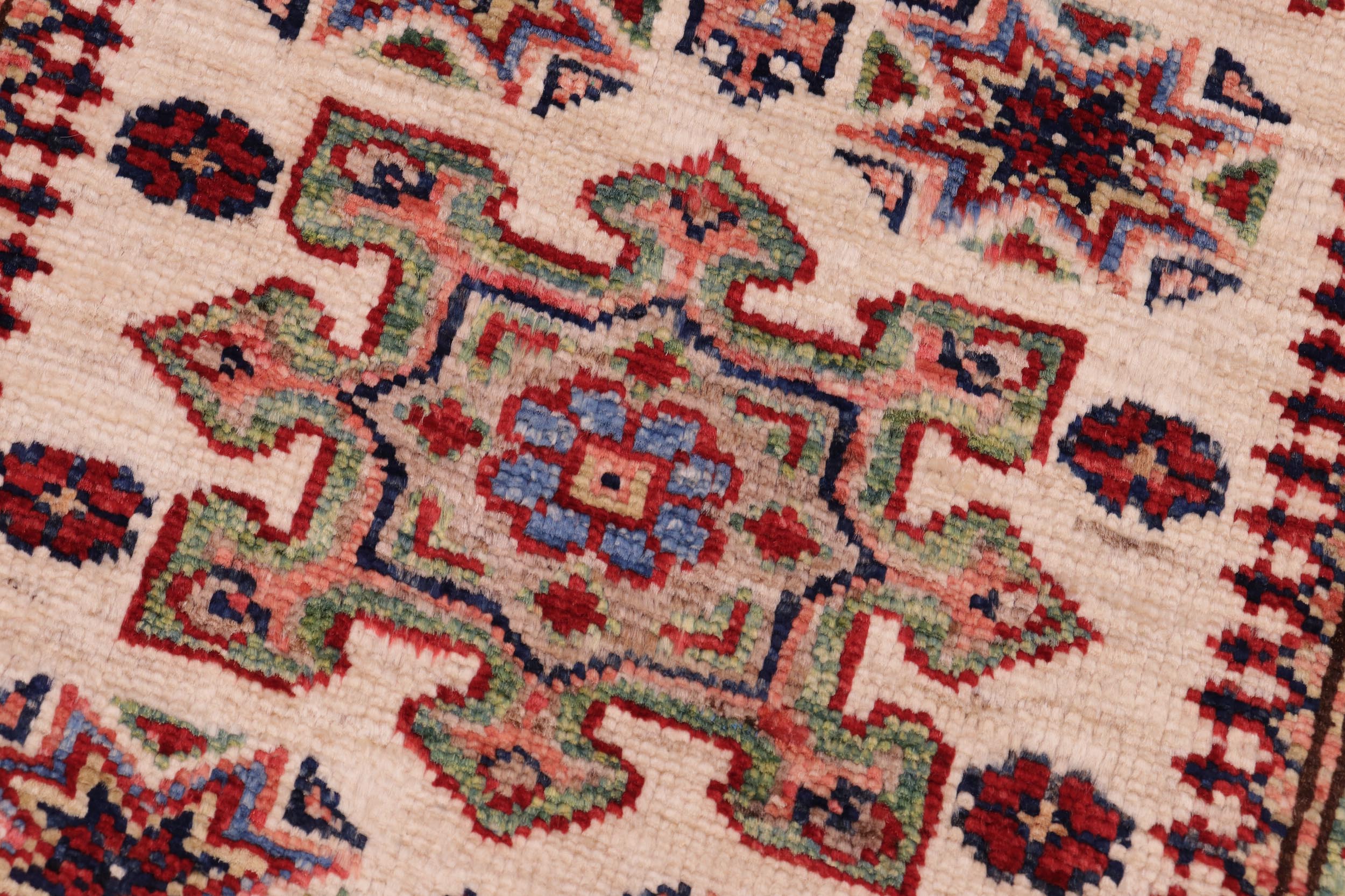 handmade Geometric Super Kazak Beige Red Hand Knotted RECTANGLE 100% WOOL area rug 2' x 3'